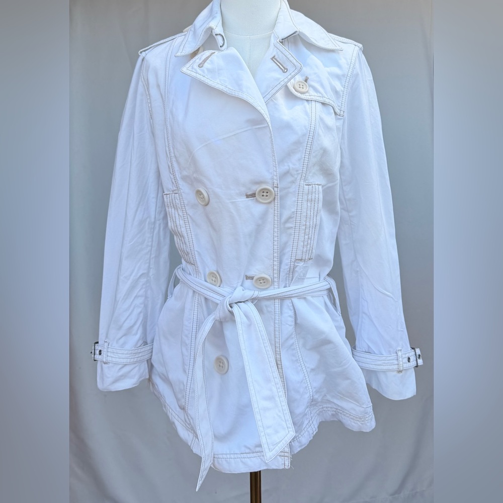 GAP White Belted Trench Jacket XS | 100% Cotton Spring Coat
